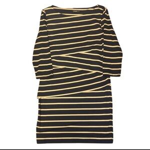 J. McLaughlin Women’s Chic Tan & Navy Striped Banded 3/4 Sleeve Dress — LARGE
